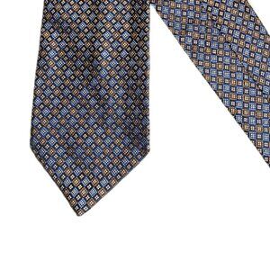 Michele Sartori Silk Tie Men’s 61” Blue Gold Woven Geometric Diamond Preppy Wide